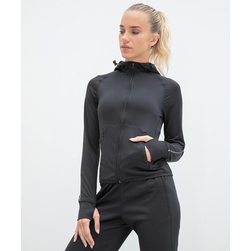 Women's hoodie with reflective tape - Black XS